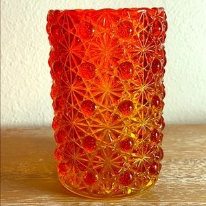 Vintage amber/orange carnival glass candle holder